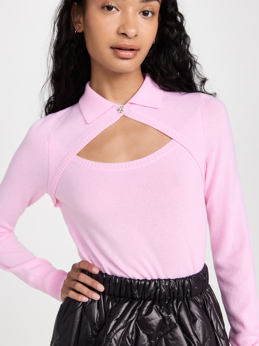 Autumn Cashmere Pink Cutout Collared Knit Top